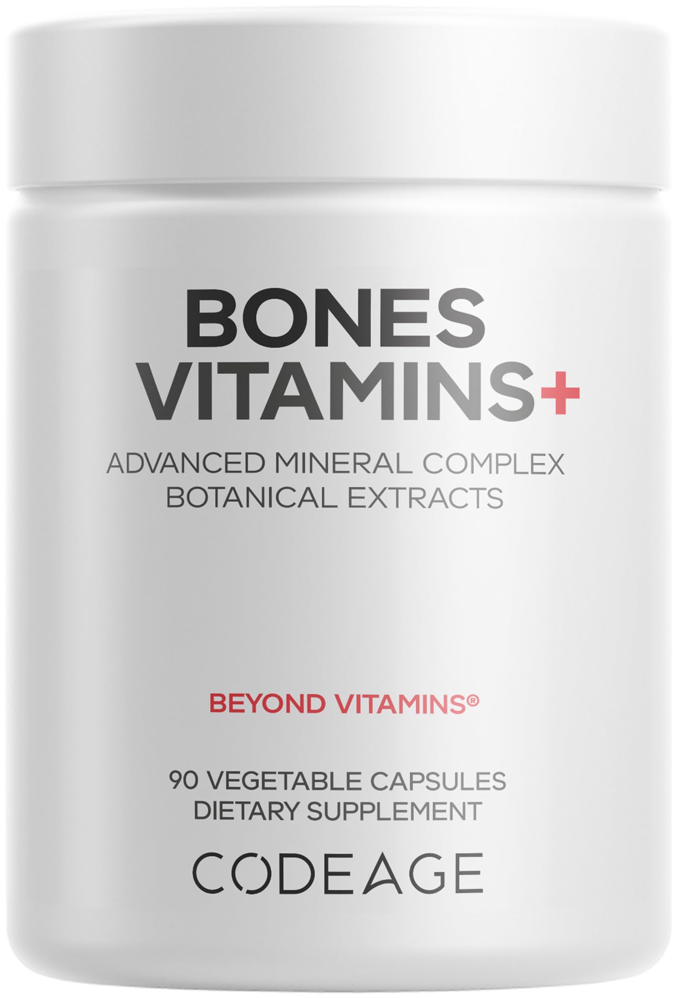 Codeage Bones Vitamins+ bottle and capsules for daily bone support.