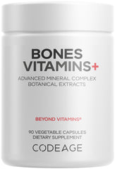 Codeage Bones Vitamins+ bottle and capsules for daily bone support.