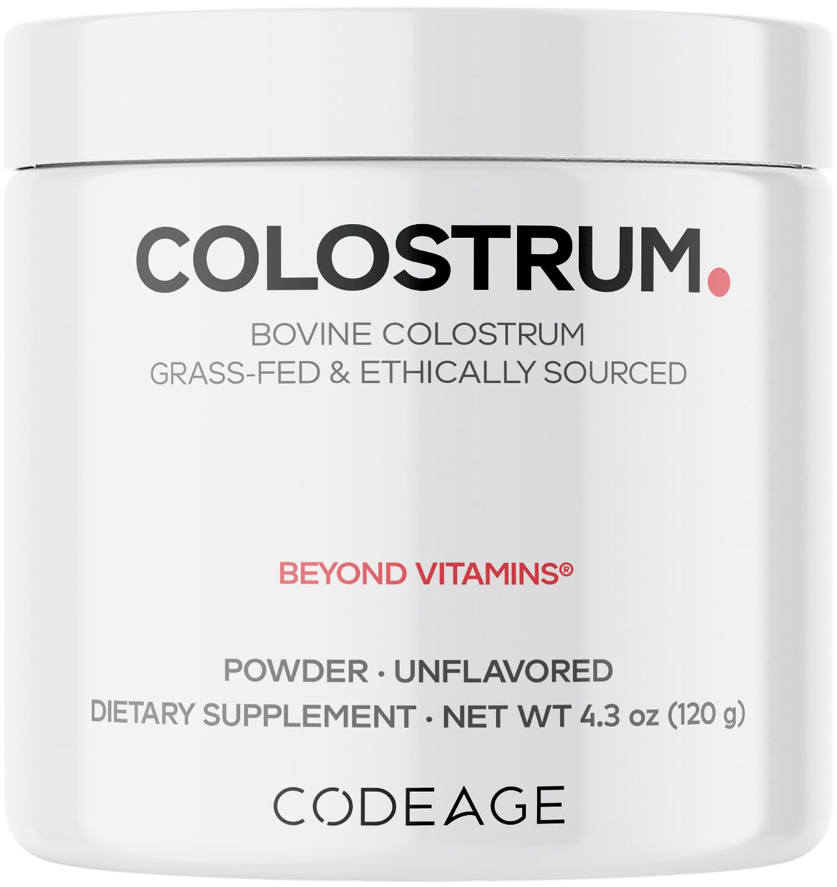 Codeage Bovine Colostrum powder bottle for daily wellness support.
