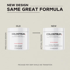 Codeage Bovine Colostrum powder being poured for convenient daily use.