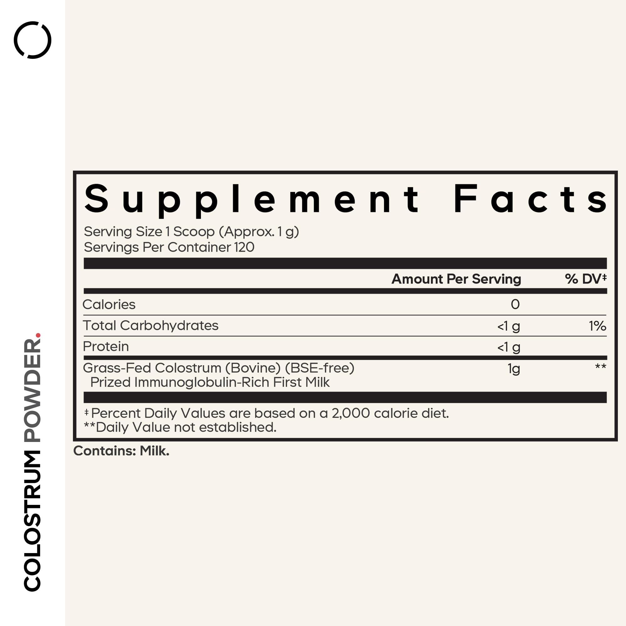 Codeage Bovine Colostrum powder with scoop for easy 1000 mg servings.