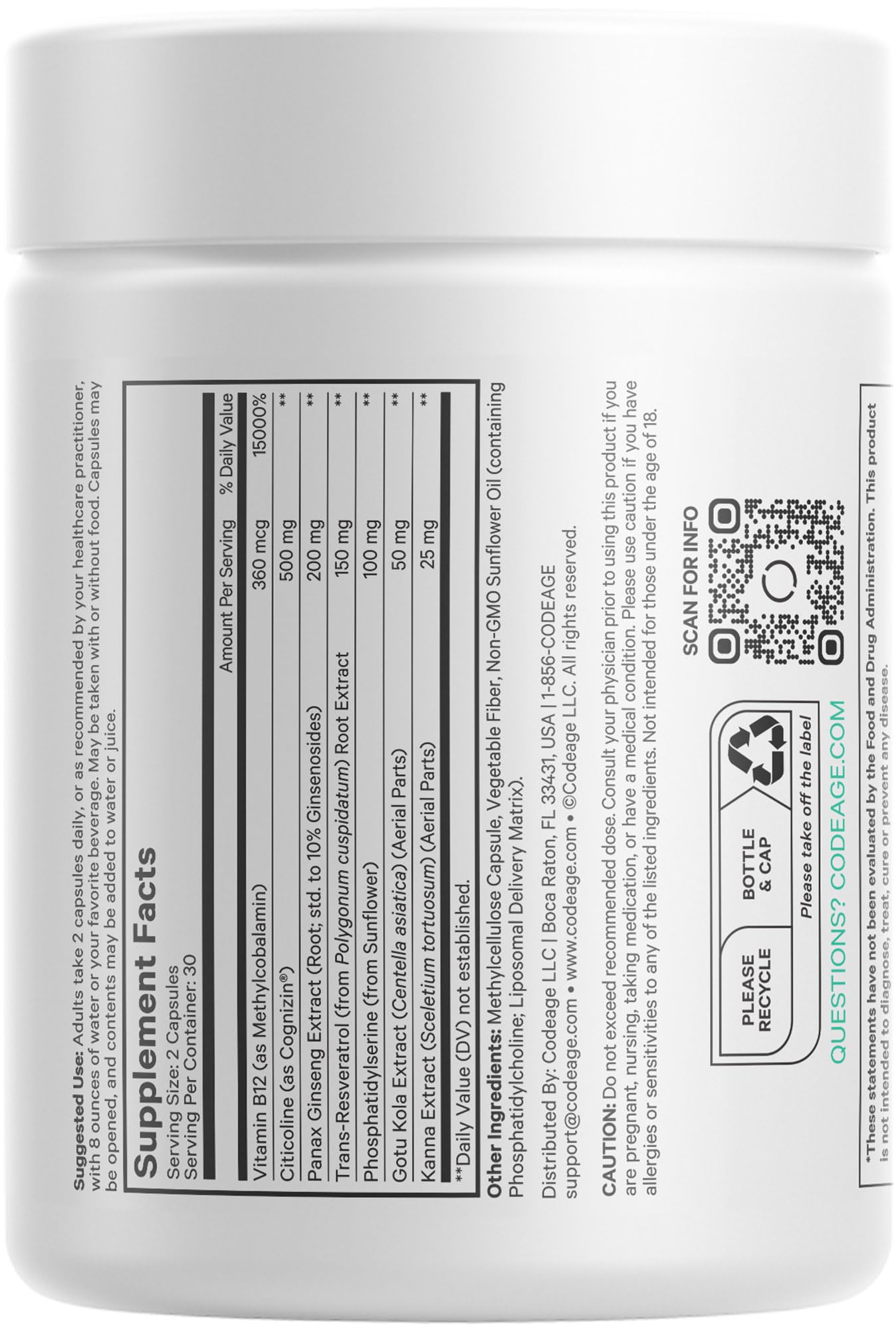 Codeage Brain Focus Gotu Kola and Phosphatidylserine components.