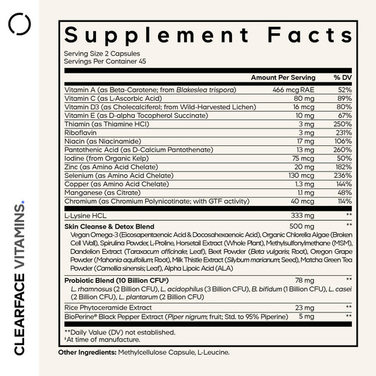 Codeage Clearface capsules closeup highlight convenient daily skin vitamins.