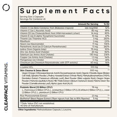 Codeage Clearface capsules close-up, showing broad vitamin and mineral support.