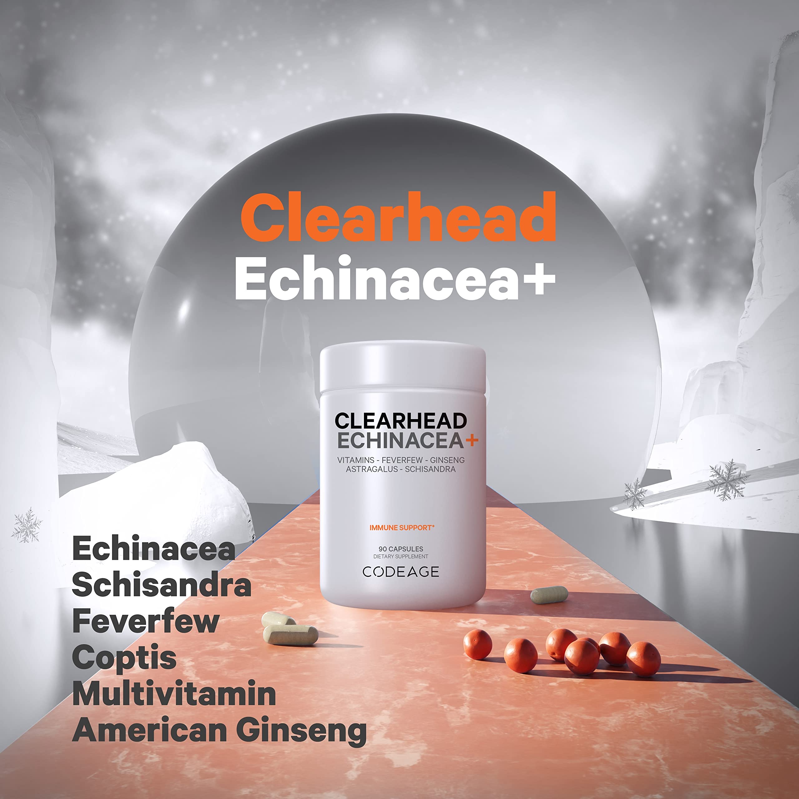 Codeage Clearhead herbal blend capsules showing plant-based formula