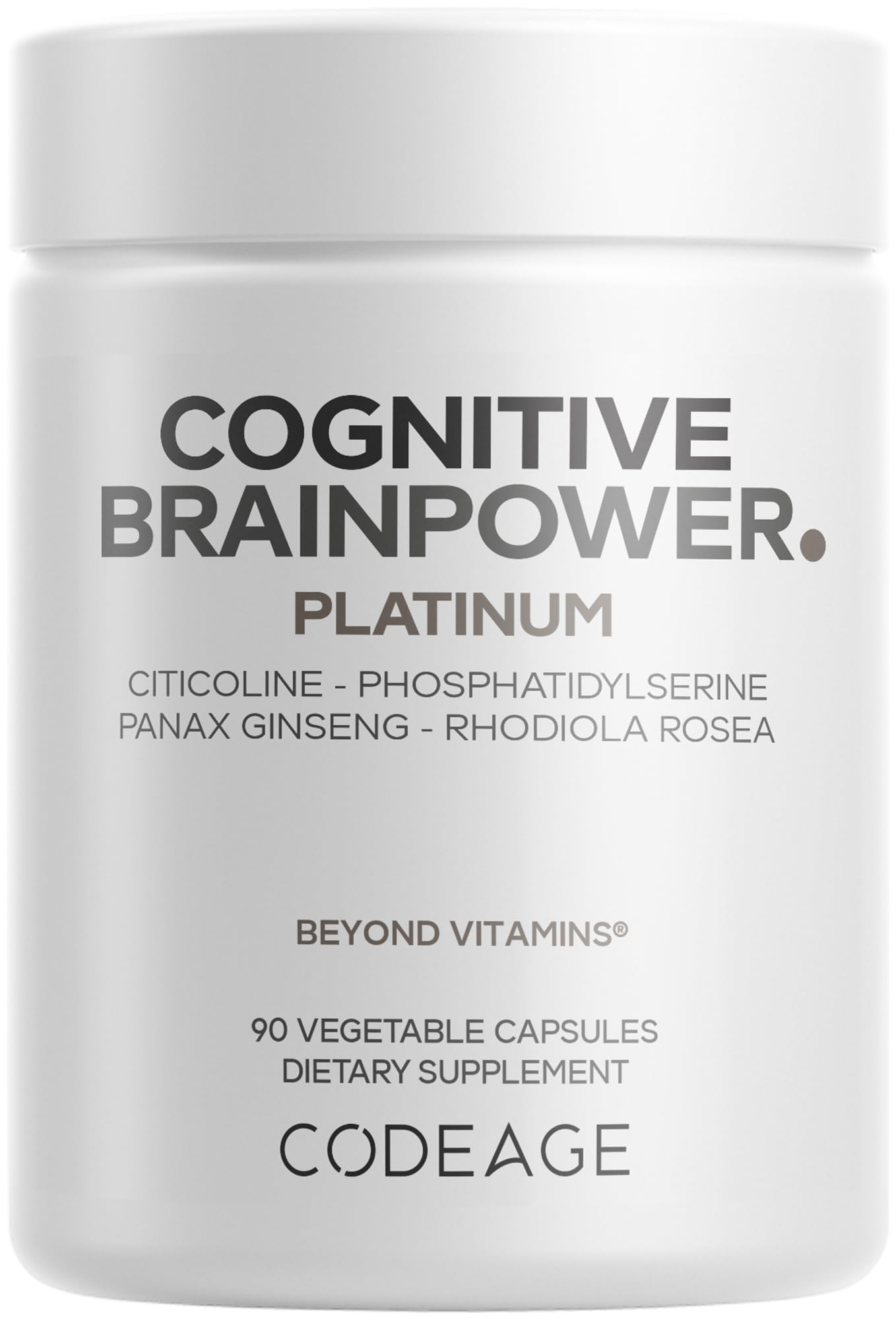 Codeage Cognitive Brainpower Platinum bottle front for daily focus and clarity.