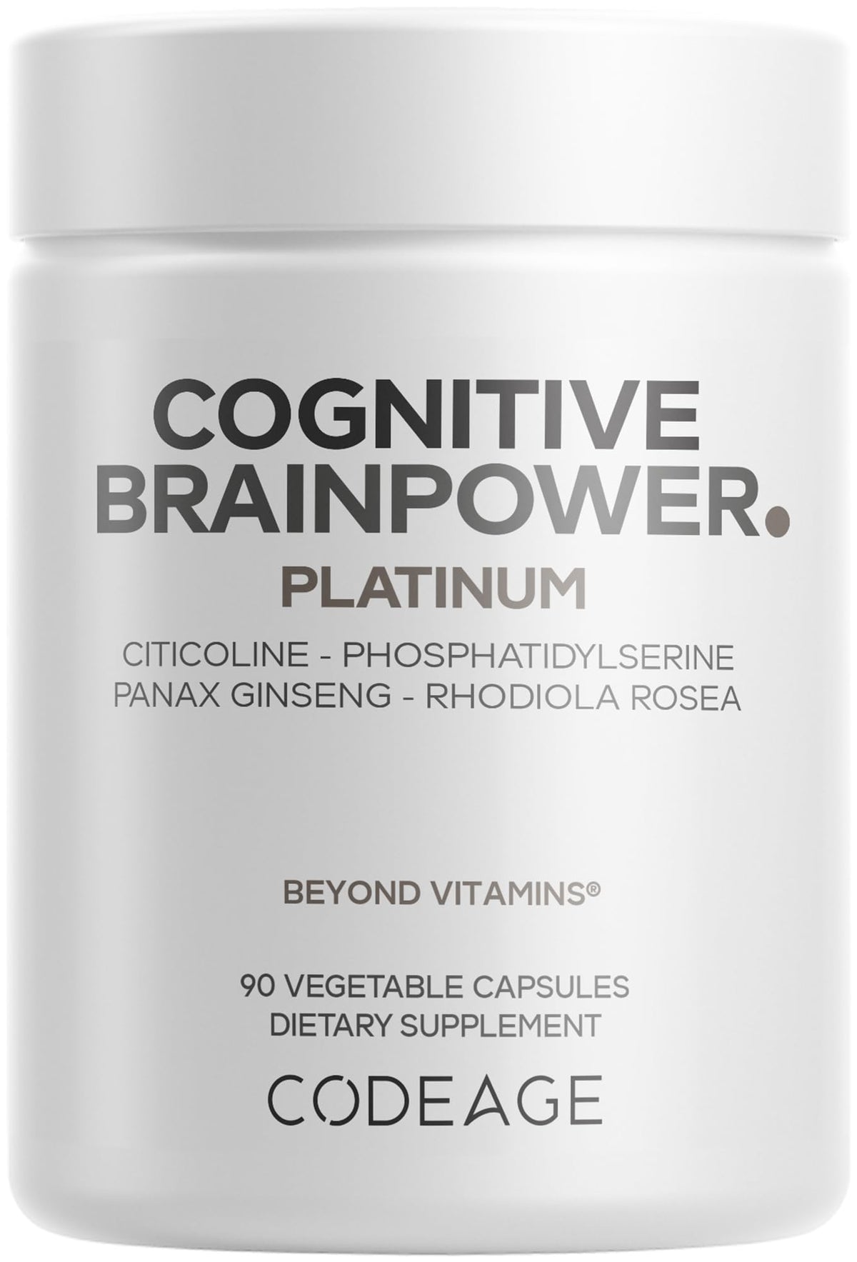 Codeage Cognitive Brainpower Platinum bottle front for daily focus and clarity.