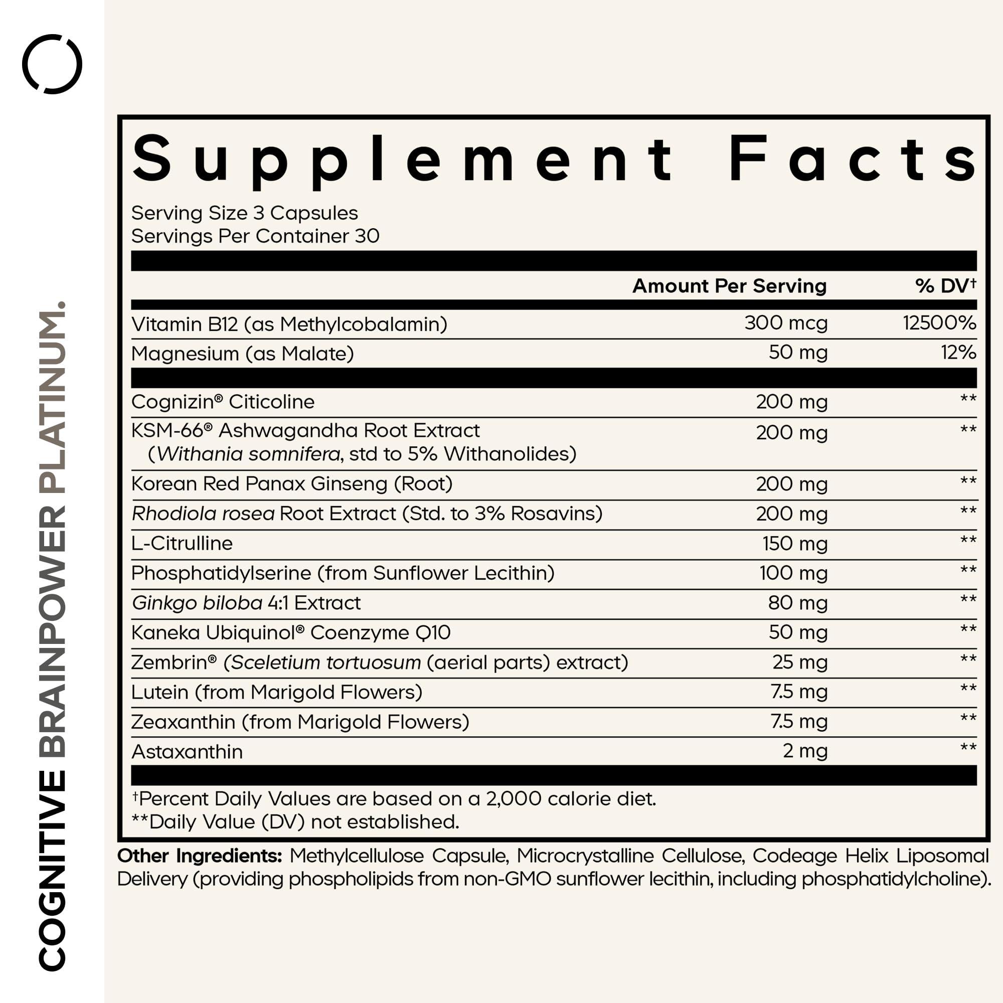 Codeage Cognitive Brainpower Platinum capsules being poured for easy daily use and consistency.
