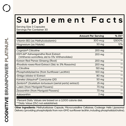 Codeage Cognitive Brainpower Platinum capsules being poured for easy daily use and consistency.