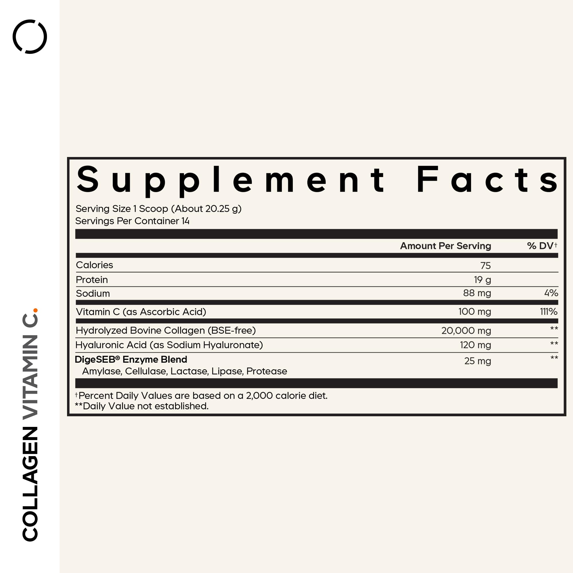 Codeage Collagen Peptides powder scoop measuring a 20 g serving