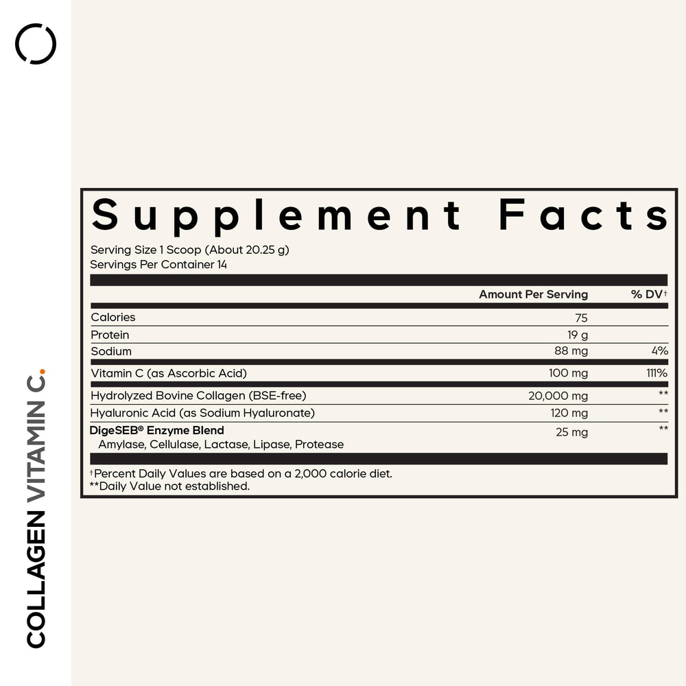 Codeage Collagen Peptides powder scoop measuring a 20 g serving