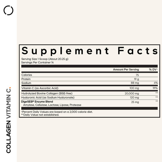 Codeage Collagen Peptides powder scoop measuring a 20 g serving