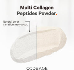 Codeage collagen powder being stirred into coffee; unflavored formula blends into beverages.