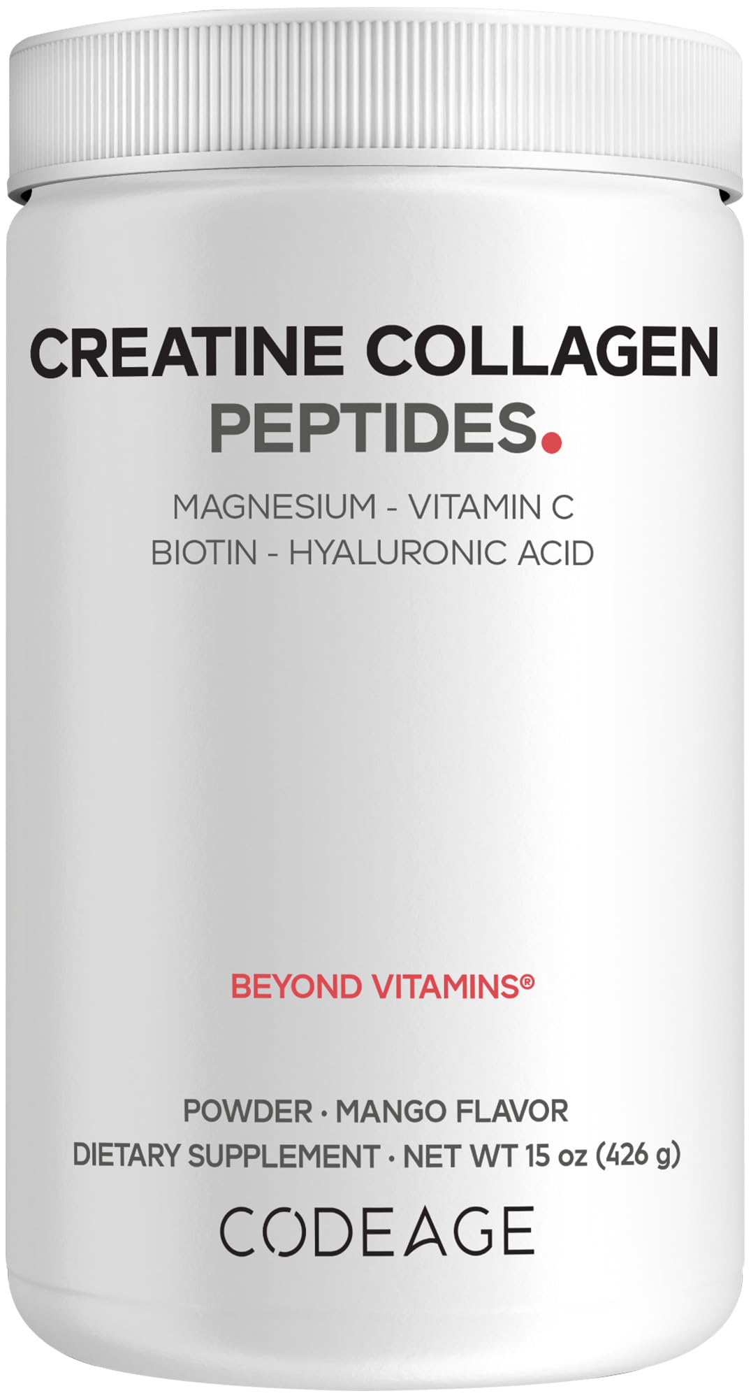 Codeage Creatine Collagen Peptides bottle for convenient daily mango supplementation.