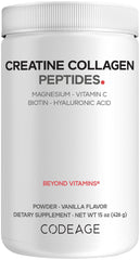 Codeage Creatine Collagen Peptides bottle ready for daily use in fitness routines.