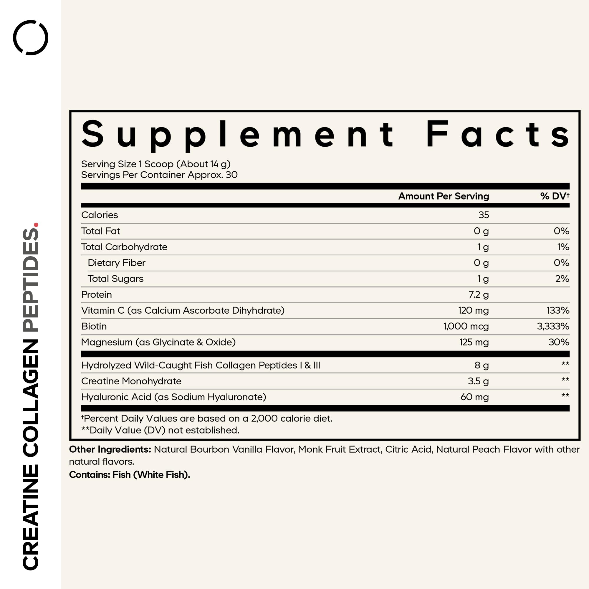 Codeage Creatine Collagen Peptides scoop beside powder for easy serving.