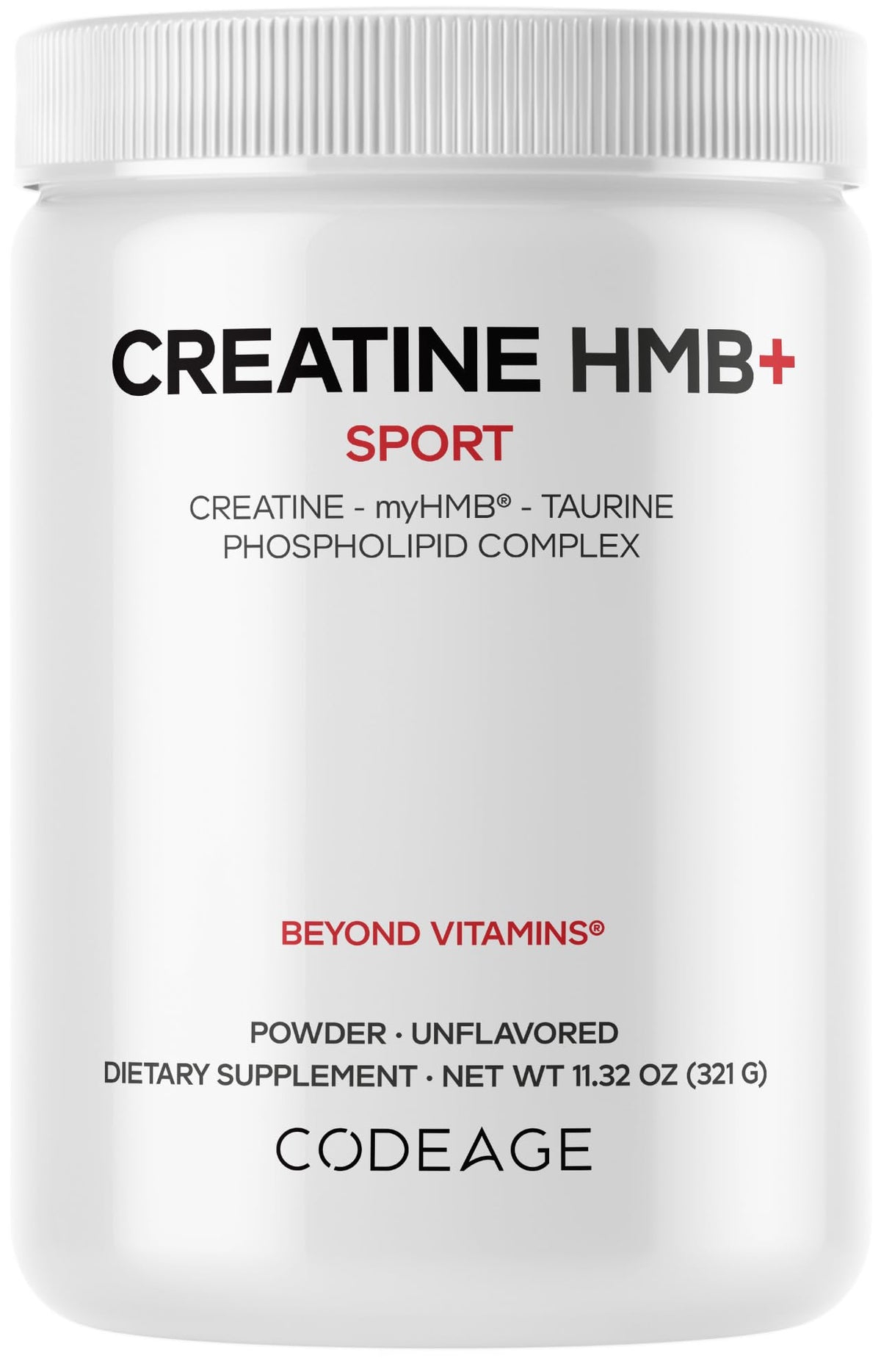 Codeage Creatine HMB+ powder bottle for versatile workouts and recovery.