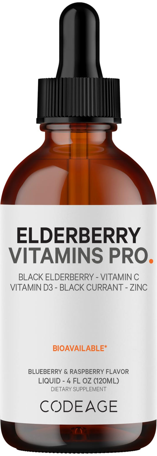 Codeage Elderberry Vitamins Pro bottle with dropper for easy daily dosing