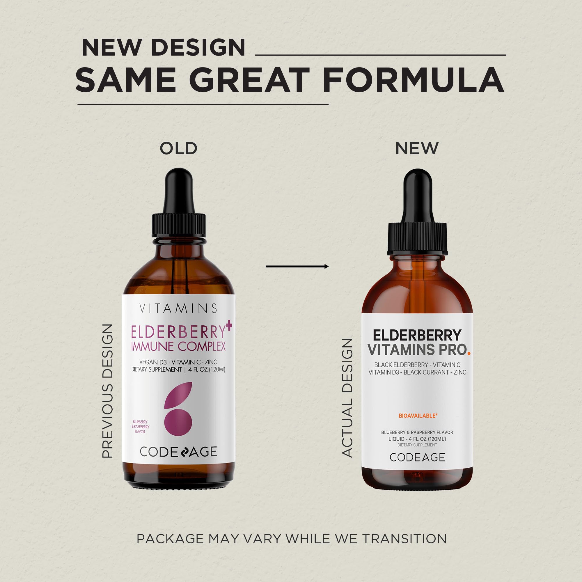 Codeage Elderberry Vitamins Pro label highlights organic elderberry and ingredients