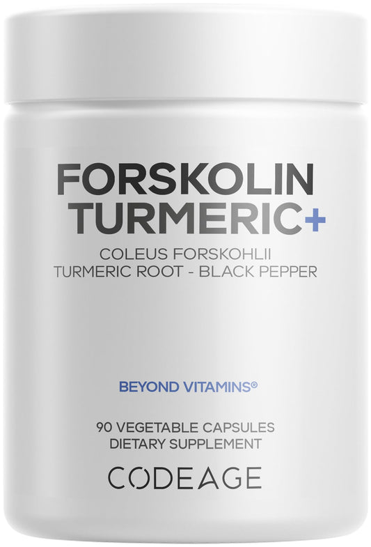 Codeage Forskolin Turmeric+ bottle front highlighting vegan formula for daily wellness