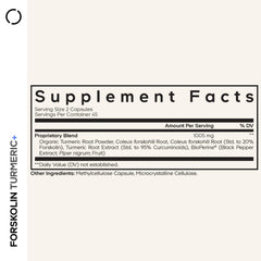 Codeage Forskolin Turmeric+ label close-up showing turmeric 95% curcuminoids and BioPerine for absorption