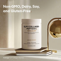 Codeage GLP-1 Collagen Powder unflavored packaging for versatile recipes.