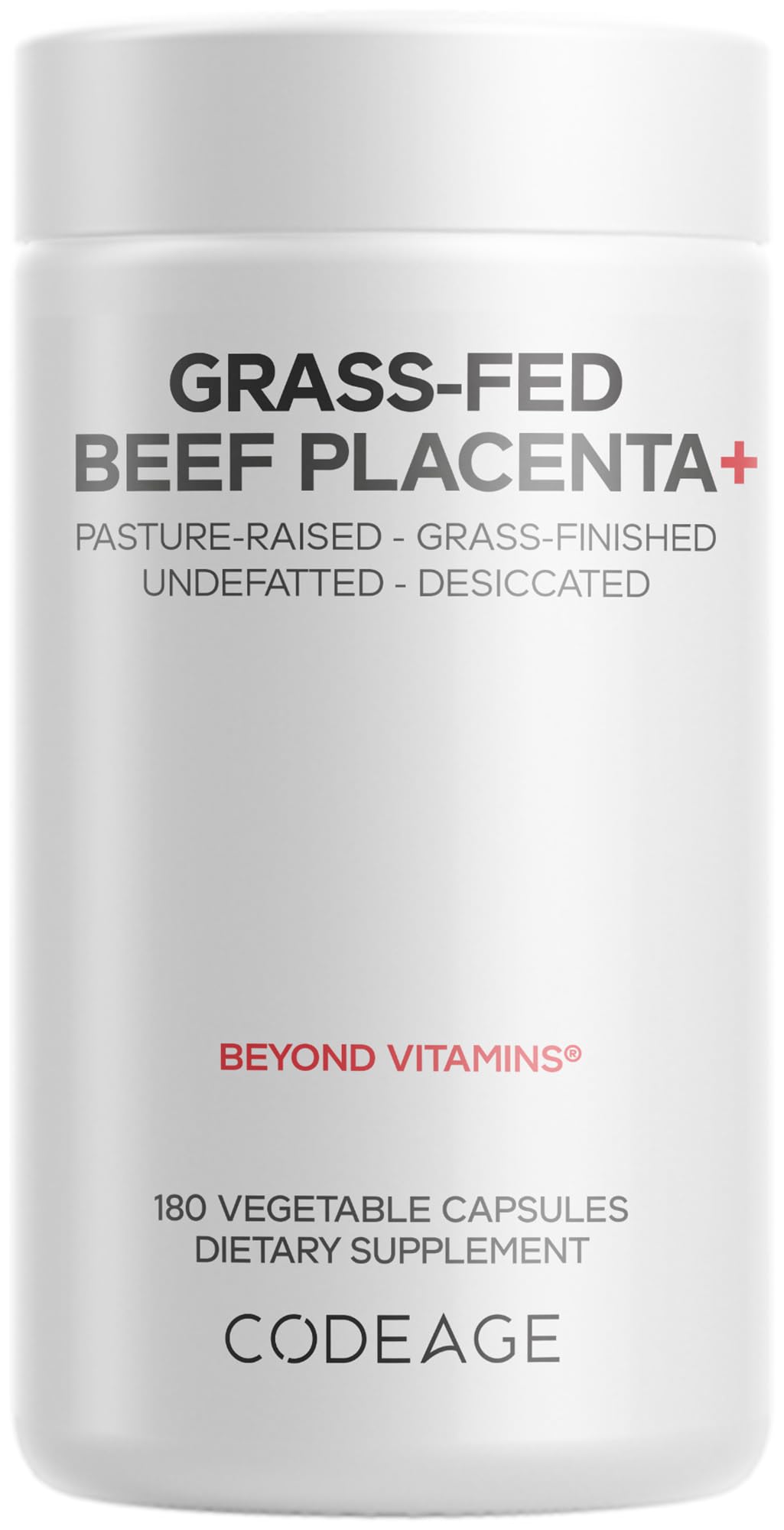 Codeage grass-fed beef placenta bottle with capsules for easy daily intake