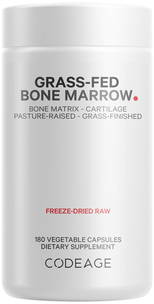 Codeage Grass-Fed Bone Marrow bottle on a clean surface for daily supplement routines