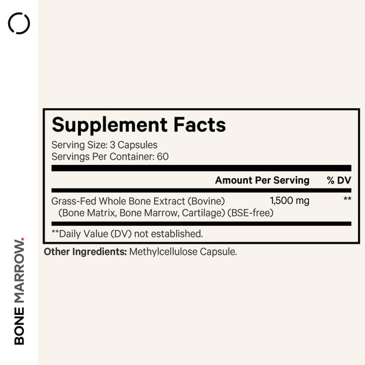 Codeage Grass-Fed Bone Marrow label with ingredients highlights freeze-dried, non-defatted formula
