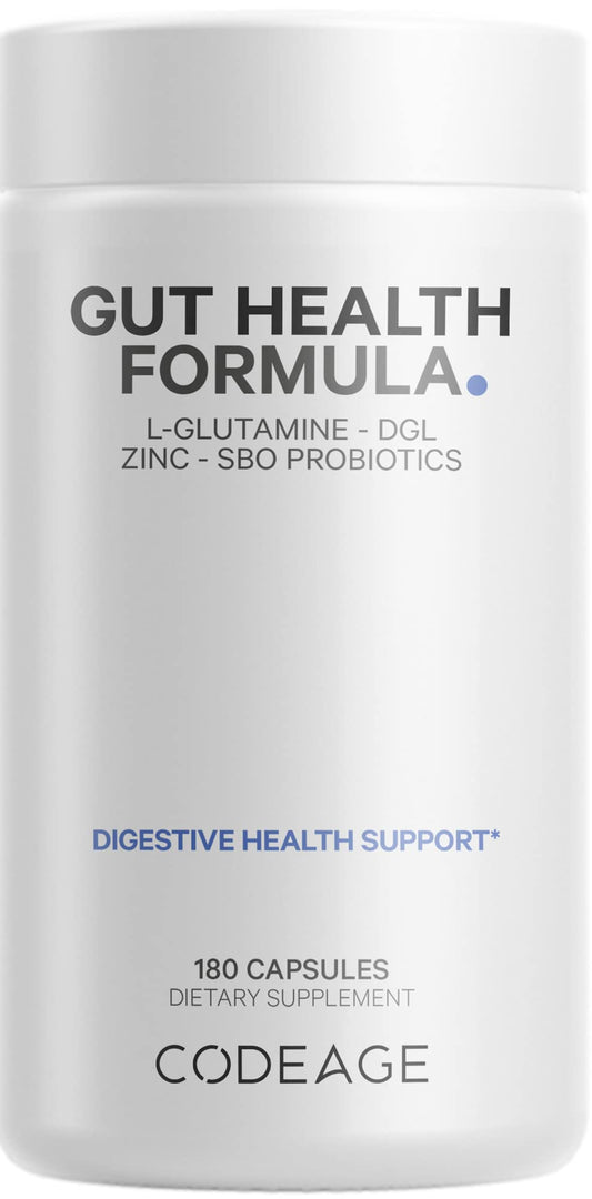 Codeage Gut Health Formula bottle front with vegan capsules for daily gut support
