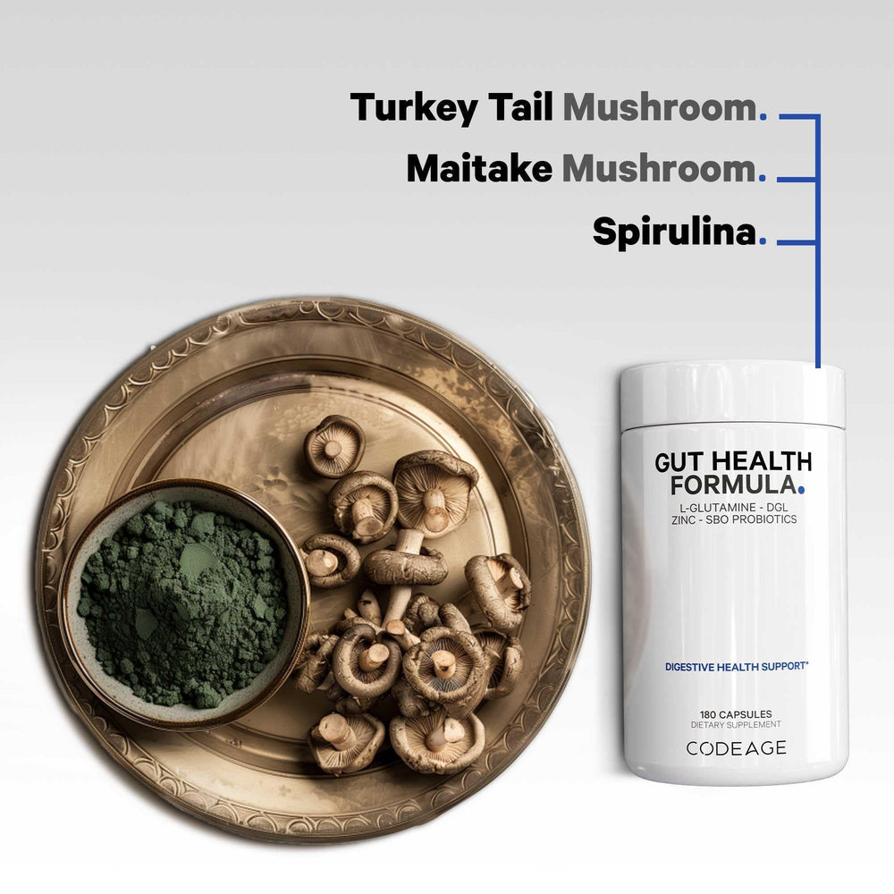 Codeage Gut Health Formula bottle top emphasizing shelf-stable packaging