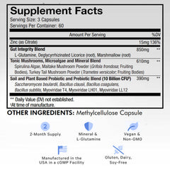 Codeage Gut Health Formula capsules closeup showing easy-to-swallow vegan capsules