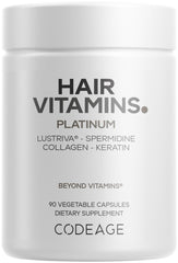 Codeage Hair Vitamins Platinum bottle front showcasing sleek packaging for daily hair support.