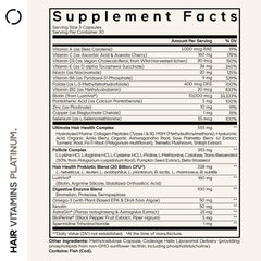 Codeage Hair Vitamins Platinum bottle side detail highlighting 90 capsules and serving size.
