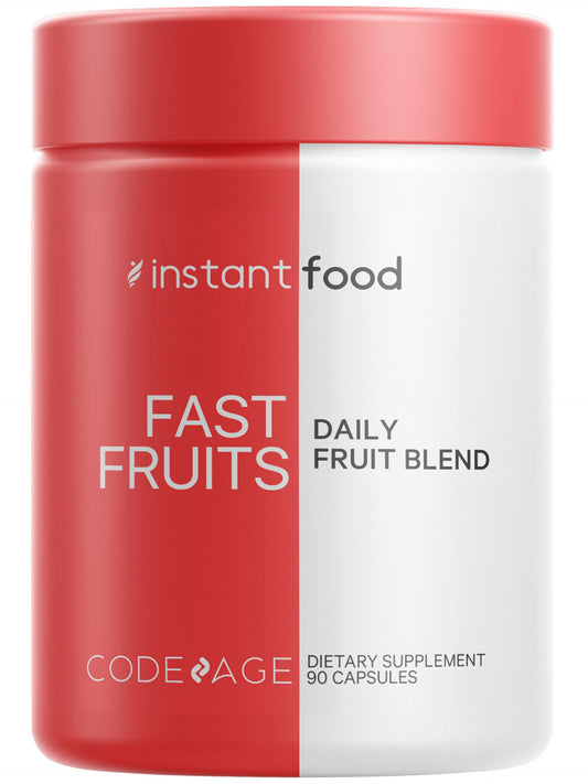 Codeage Instantfood Fast Fruits bottle pour shows convenient vegan capsules for daily use.