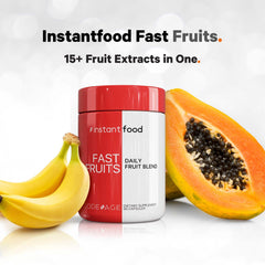 Codeage Instantfood Fast Fruits capsules closeup with vegan multivitamin from 15+ fruit powders.