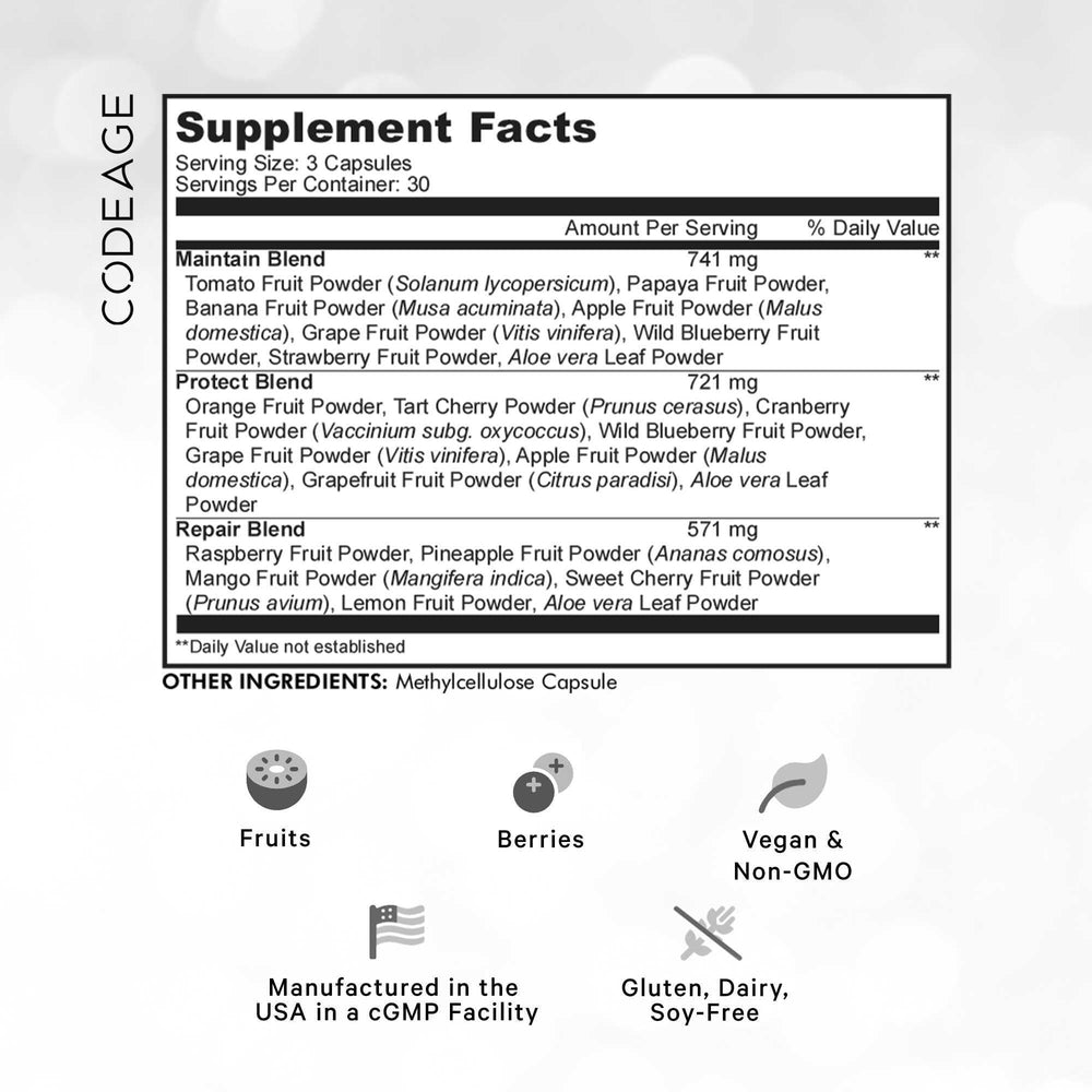 Codeage Instantfood Fast Fruits powders blend highlights real fruit powders for daily nutrients.