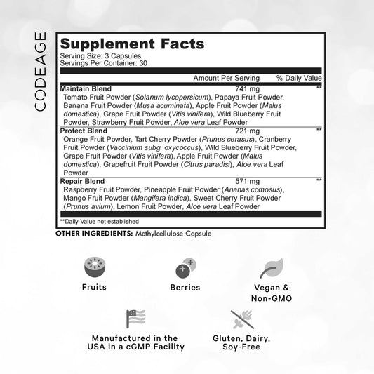 Codeage Instantfood Fast Fruits powders blend highlights real fruit powders for daily nutrients.