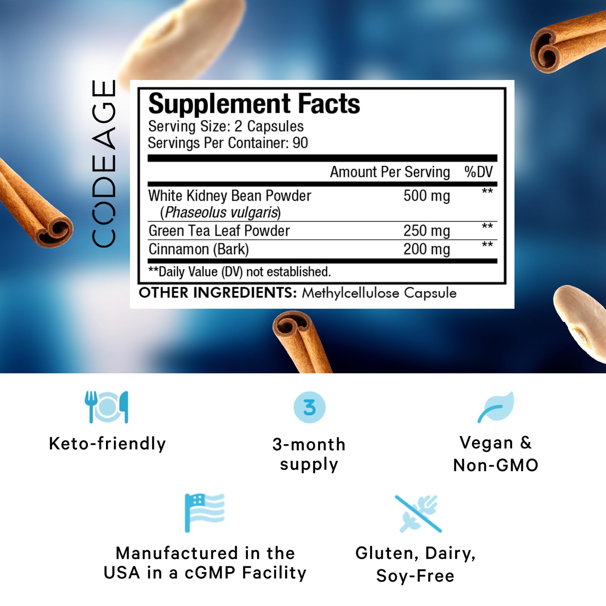 Codeage Keto Carb Focus bottle back label details ingredients and vegan formula