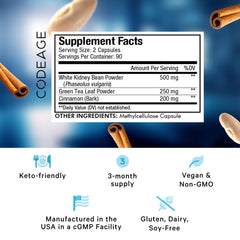 Codeage Keto Carb Focus bottle back label details ingredients and vegan formula