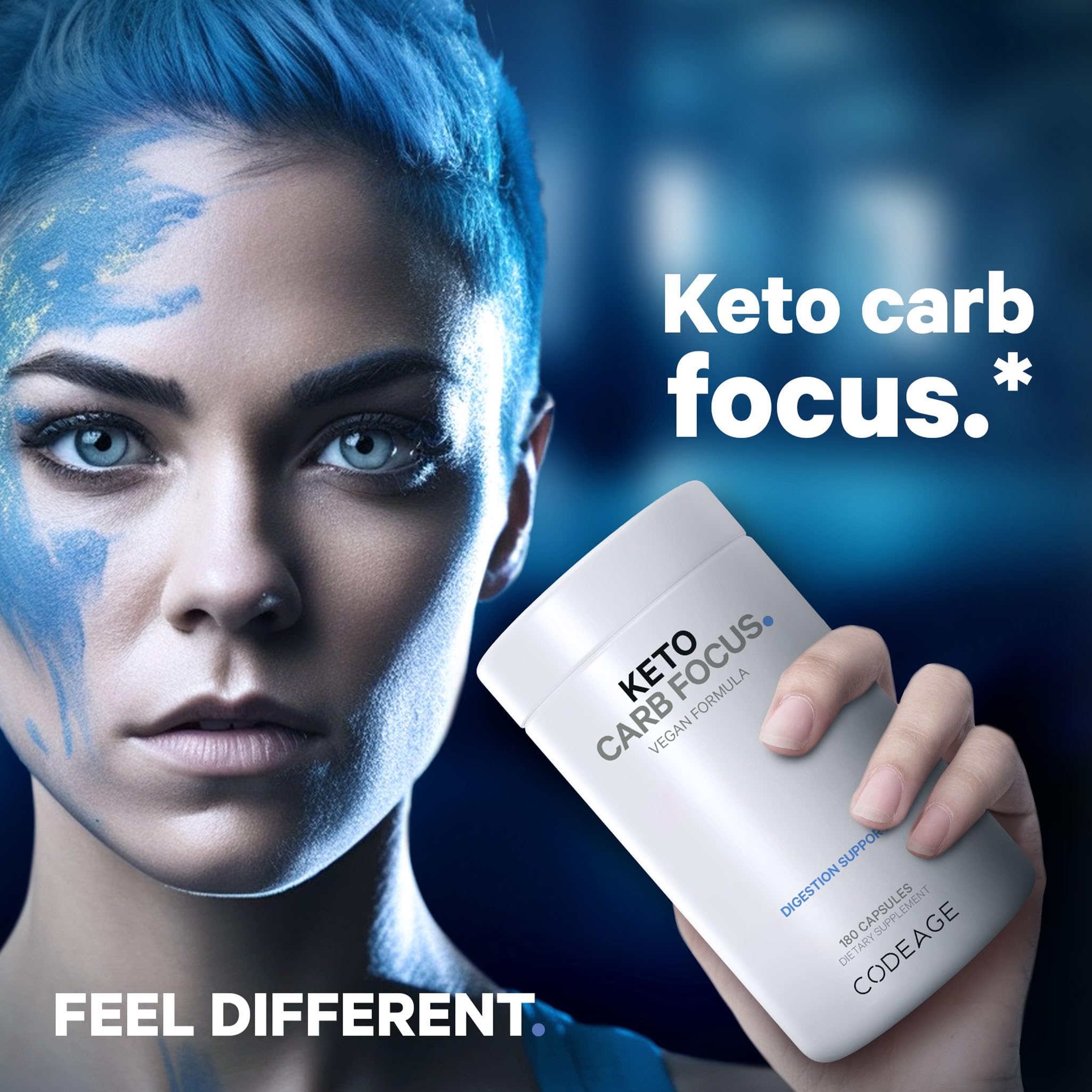 Codeage Keto Carb Focus vegan non-GMO badge and gluten-free claim visible