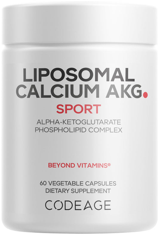 Codeage Liposomal Calcium AKG bottle front; liposomal delivery for potentially enhanced absorption.