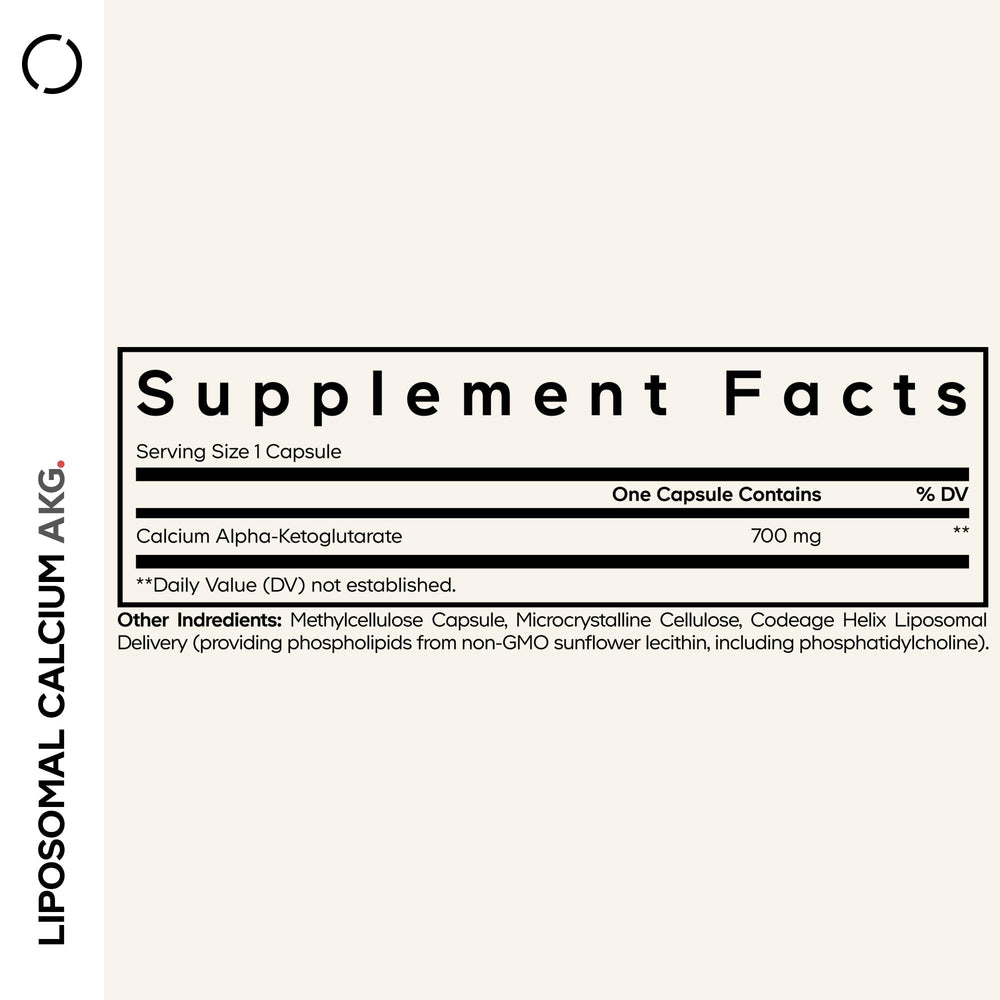 Codeage Liposomal Calcium AKG capsules close-up; convenient daily intake for wellness routines.