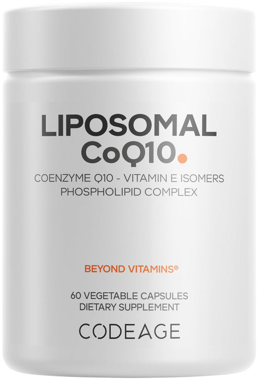 Codeage Liposomal CoQ10 bottle front showing premium formula and packaging