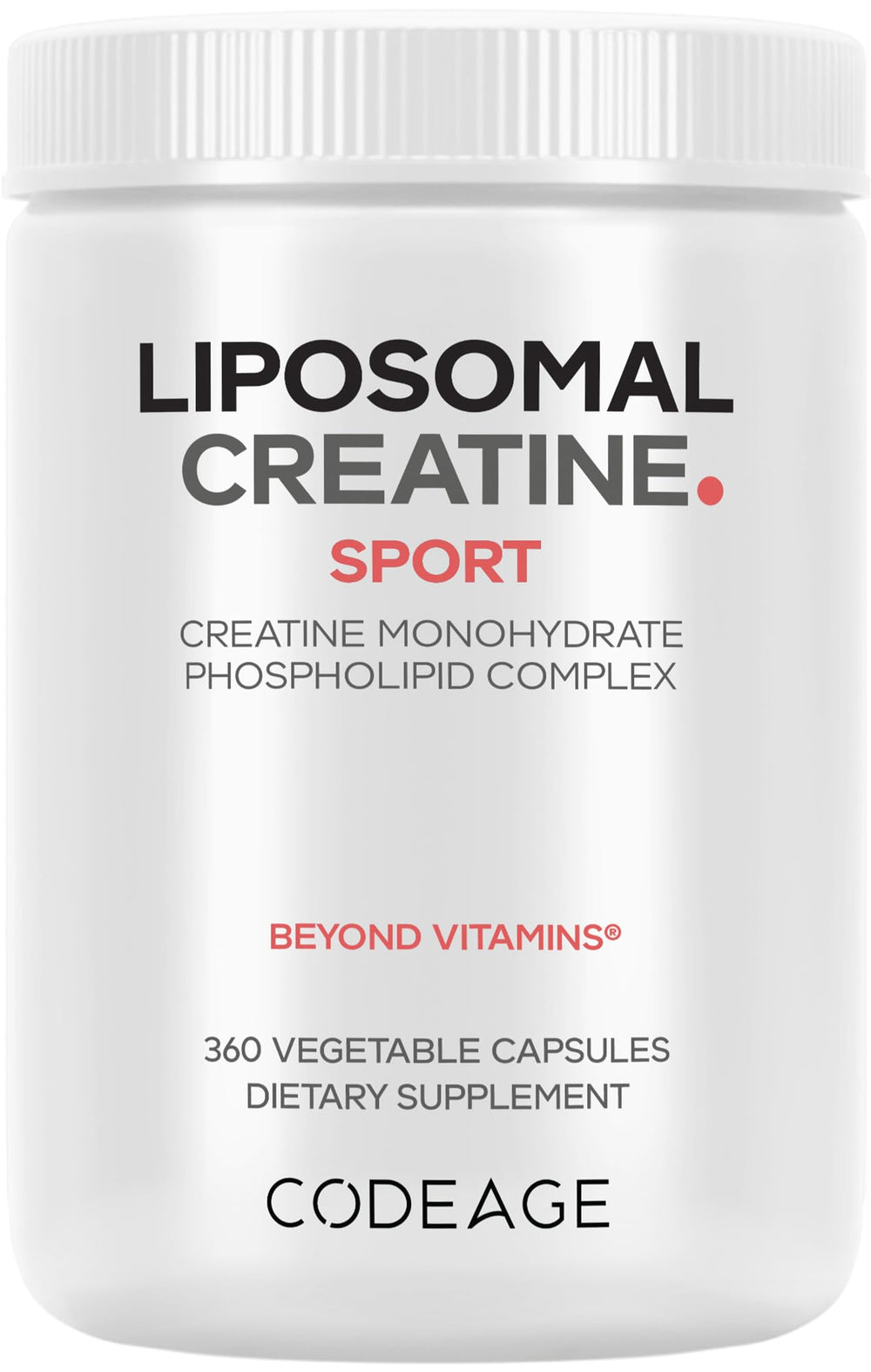 Codeage Liposomal Creatine Monohydrate bottle with 360 capsules for athletes