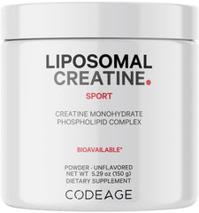 Codeage liposomal creatine powder jar highlights high potency for workouts.