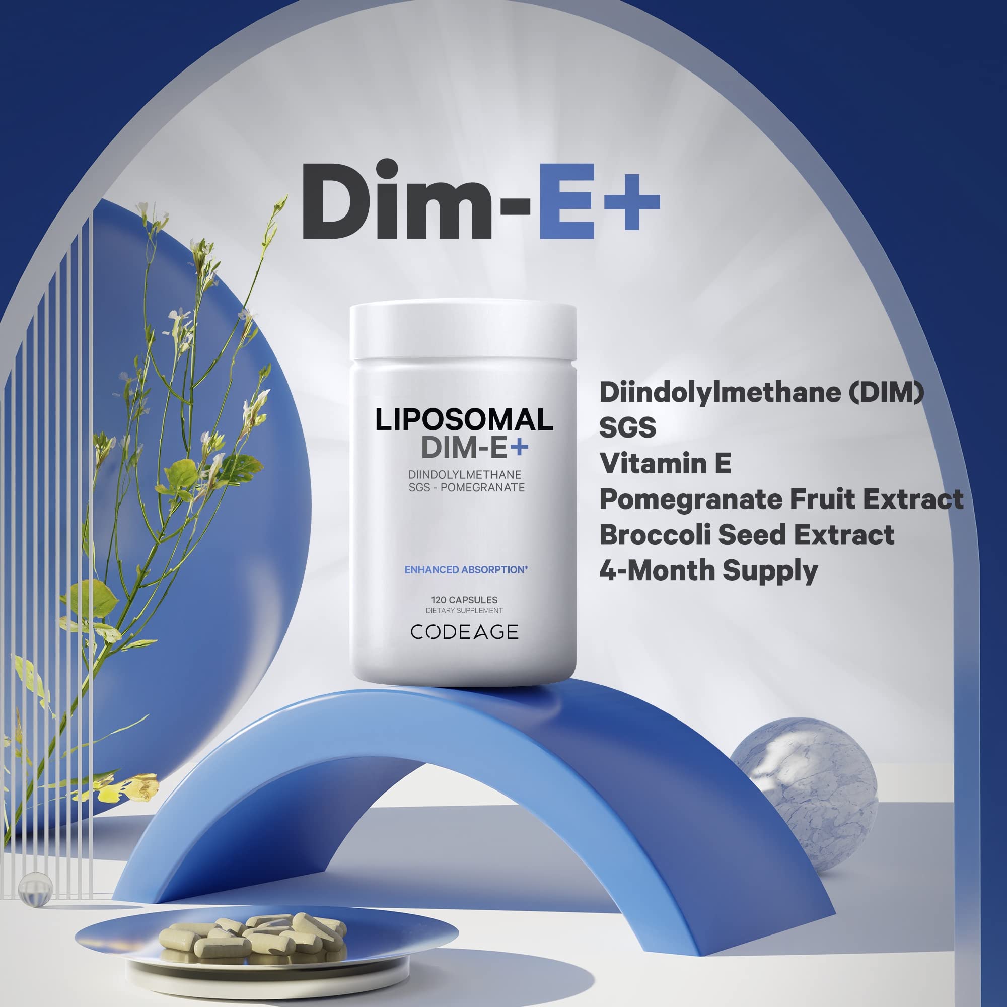 Codeage Liposomal DIM with pomegranate and broccoli seed extract ingredients