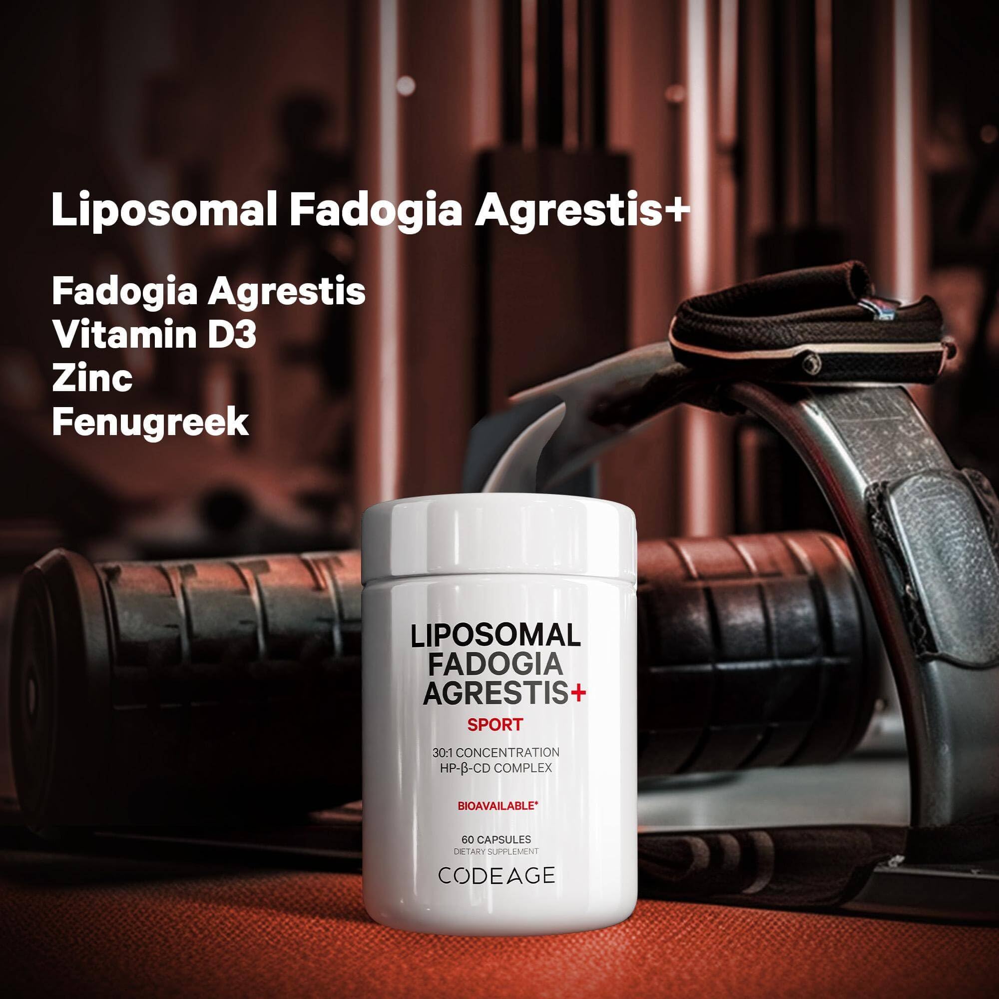 Codeage Liposomal Fadogia Agrestis ingredients panel shows 30:1 potency