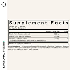 Close-up of Codeage fisetin capsules emphasizing vegan non-GMO formulation
