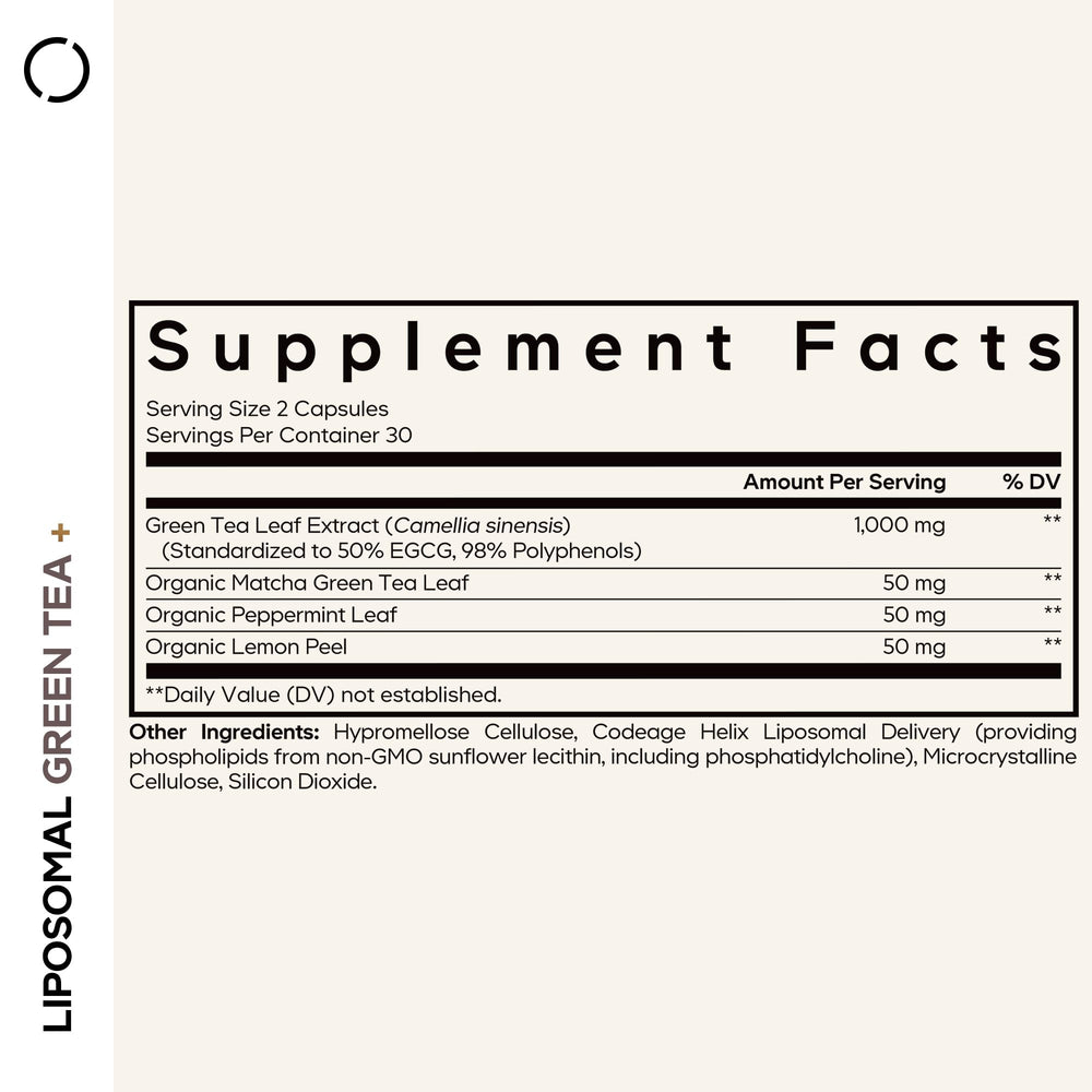Codeage Liposomal Green Tea+ capsules provide a convenient daily supplement.